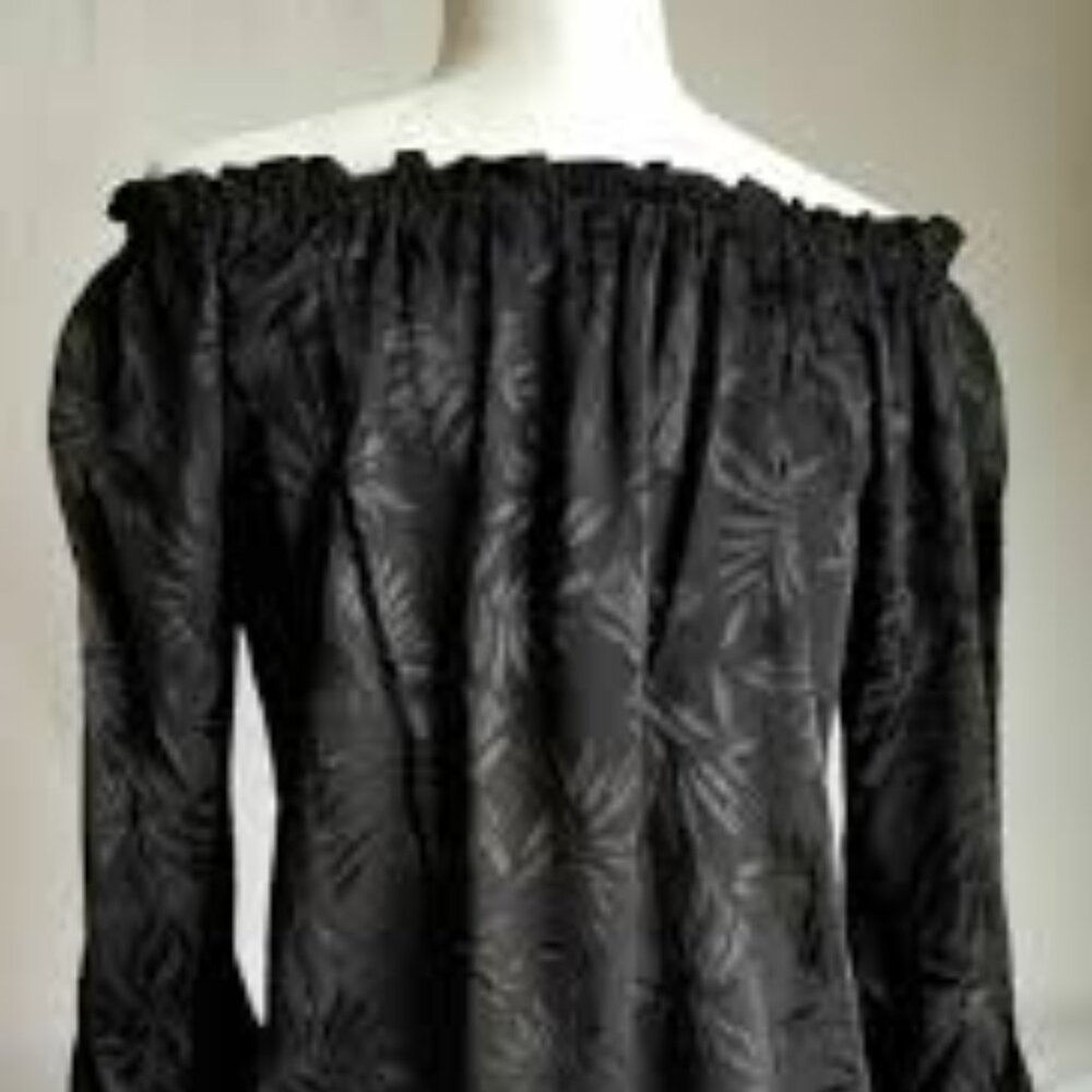 Michael Kors Jacquard Satin Off-The-Shoulder Top Blouse, Black, Size Small